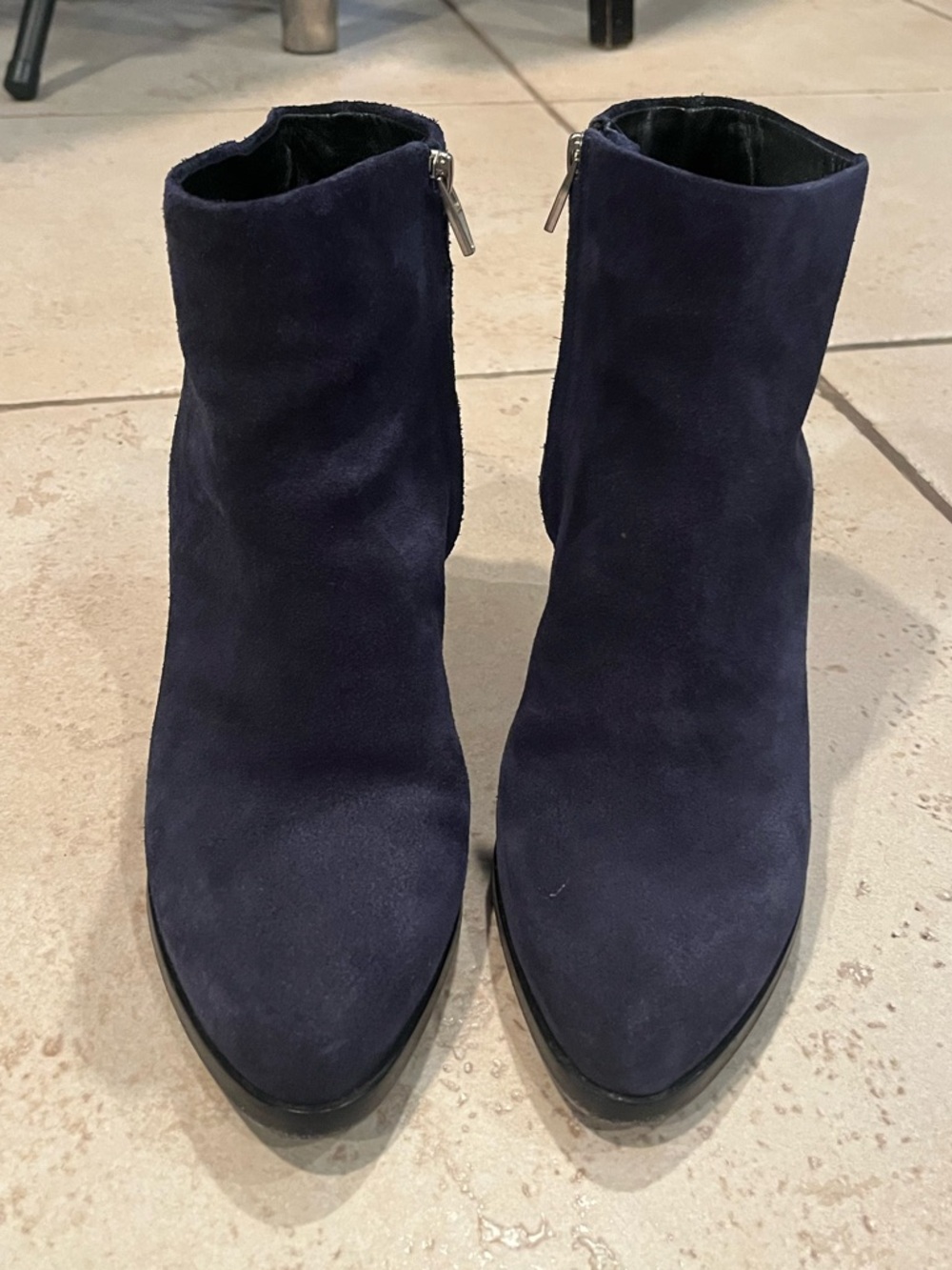 Alexander Wang Edgy Navy Suede Ankle Booties with Side Zips and unique heel
